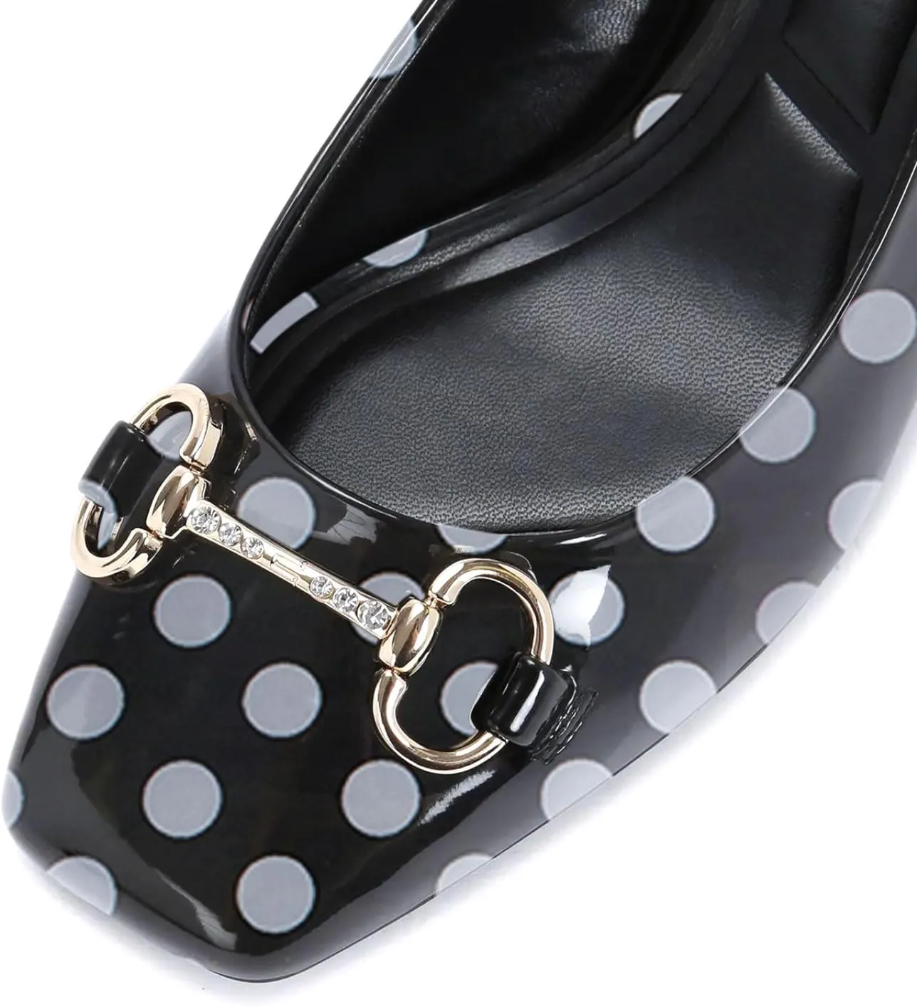 iadore Women Fashion Patent Leather Low Block Heel Pumps Chic Slingbacks with Gold Studded Round Toes Shoes Size 5-12 US