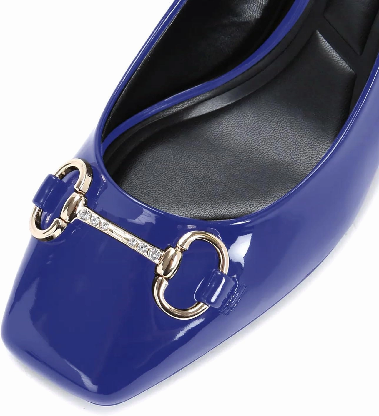 iadore Women Fashion Patent Leather Low Block Heel Pumps Chic Slingbacks with Gold Studded Round Toes Shoes Size 5-12 US