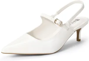 IDIFU IN2 Low Kitten Slingback Closed Toe Heels Pumps Wedding Bridal Prom Party Work Office Dress Shoes for Women Comfortable Dressy Formal Short Small Pointed Toe Heels