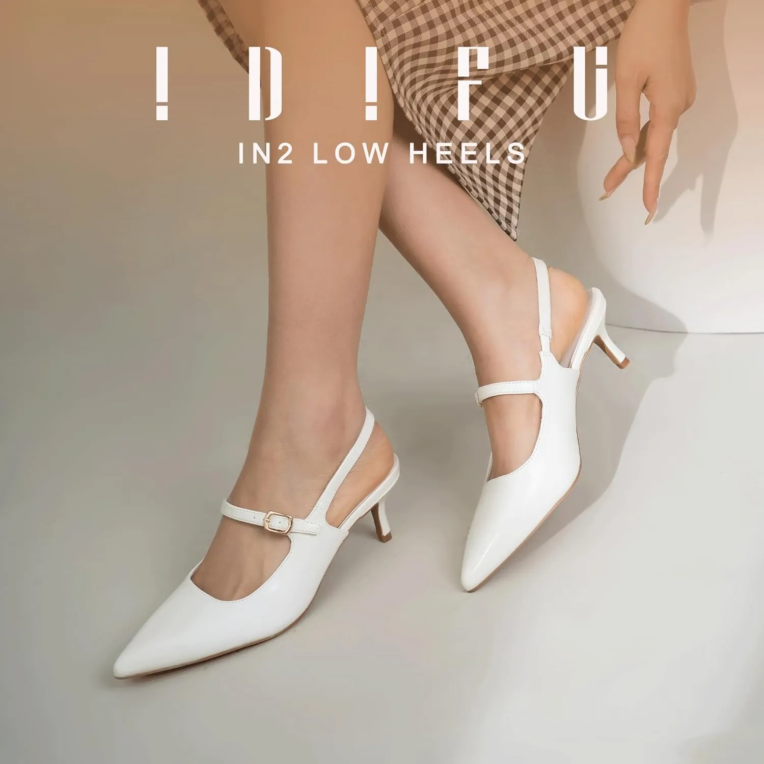 IDIFU IN2 Low Kitten Slingback Closed Toe Heels Pumps Wedding Bridal Prom Party Work Office Dress Shoes for Women Comfortable Dressy Formal Short Small Pointed Toe Heels