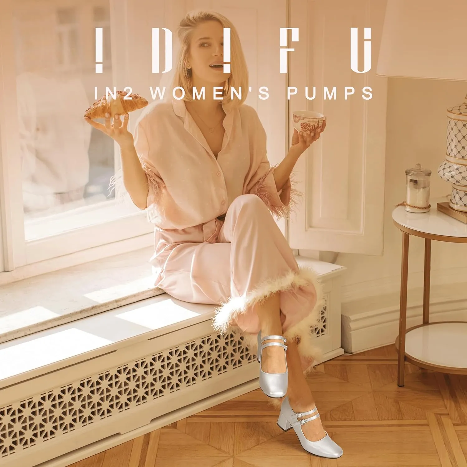 IDIFU IN2 Mary Jane Shoes Women Dress Shoes Women's Pumps Chunky Low Block Heels Square Closed Toe Strappy Wedding Business Bride Comfortable Short Graduation Two Strap Cute Vintage Heels Pumps Shoes