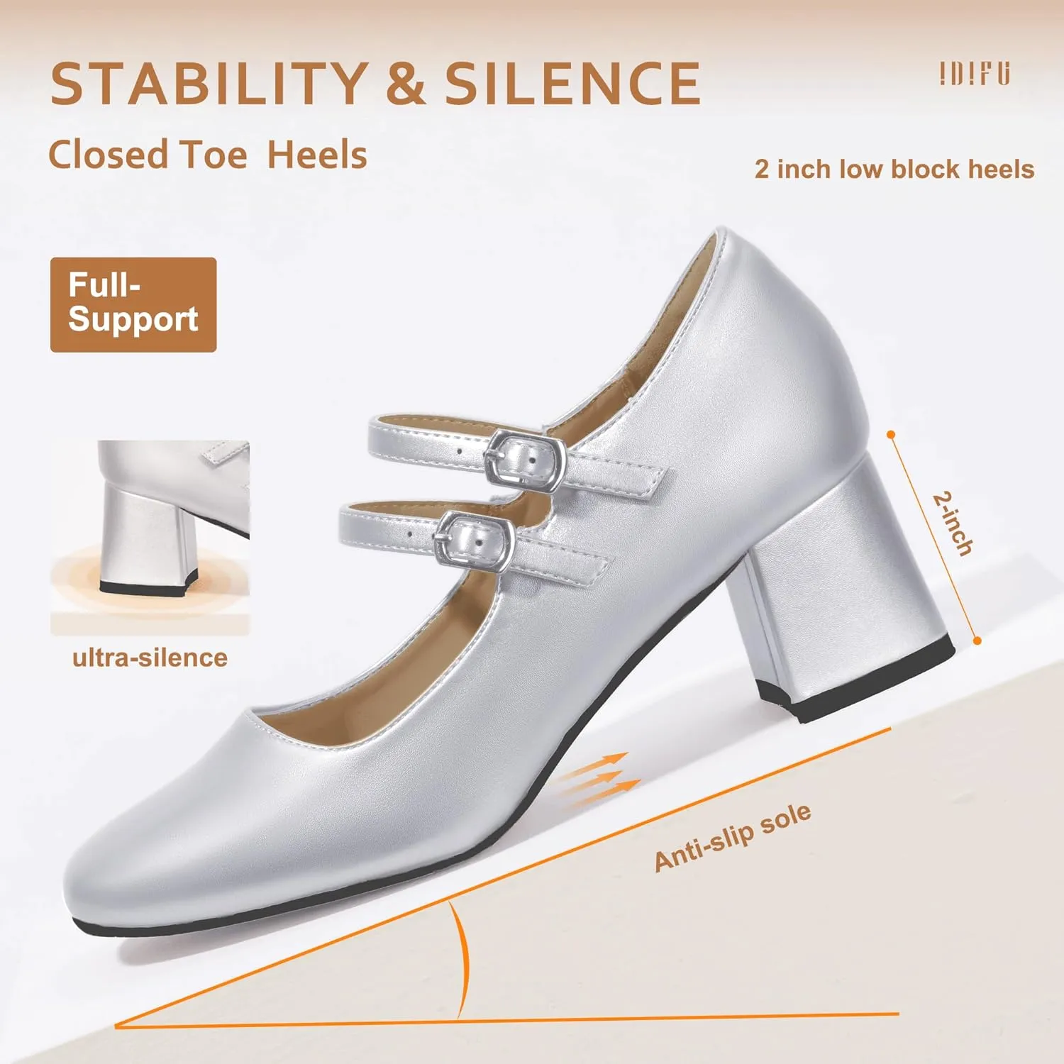 IDIFU IN2 Mary Jane Shoes Women Dress Shoes Women's Pumps Chunky Low Block Heels Square Closed Toe Strappy Wedding Business Bride Comfortable Short Graduation Two Strap Cute Vintage Heels Pumps Shoes