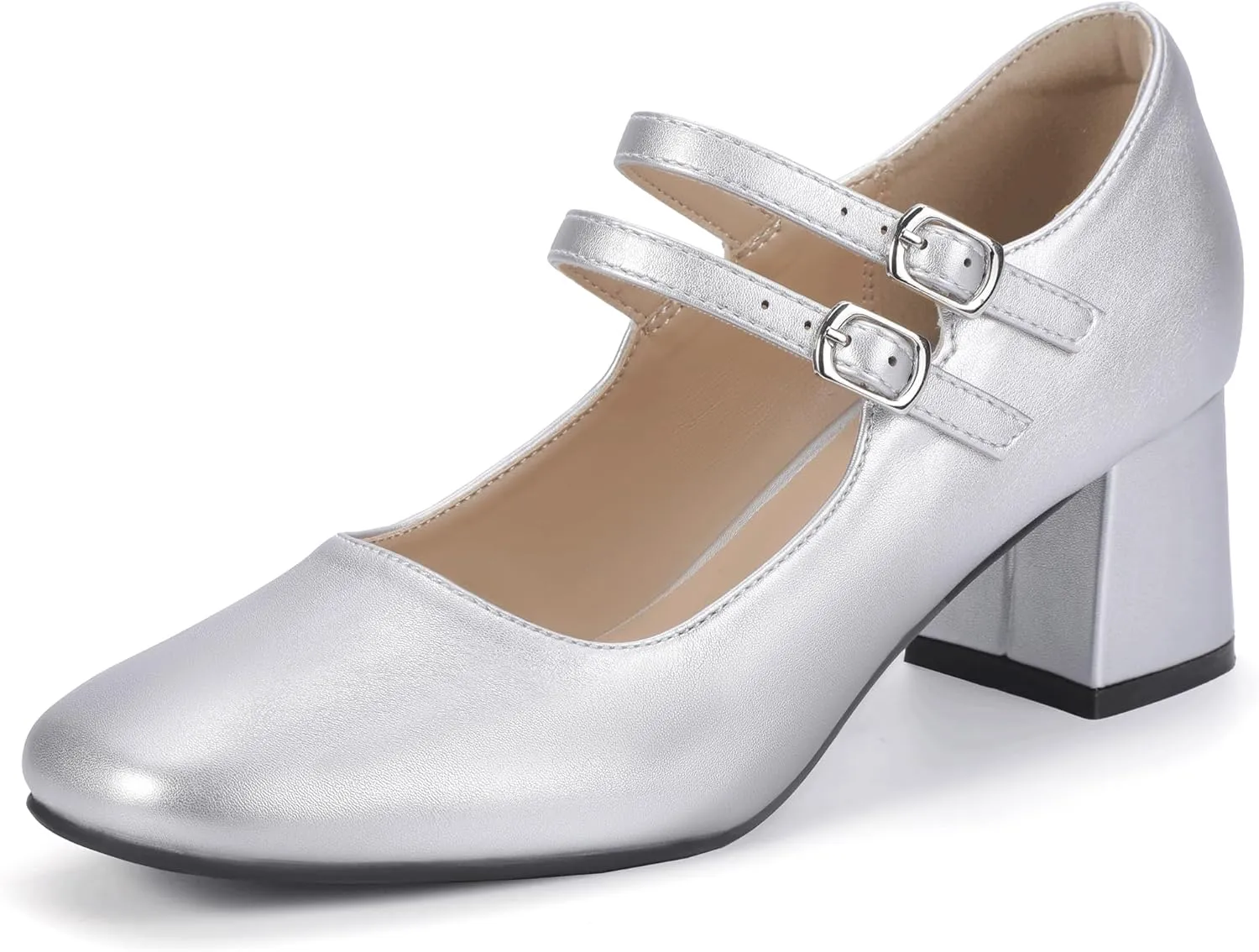 IDIFU IN2 Mary Jane Shoes Women Dress Shoes Women's Pumps Chunky Low Block Heels Square Closed Toe Strappy Wedding Business Bride Comfortable Short Graduation Two Strap Cute Vintage Heels Pumps Shoes