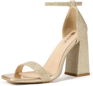 IDIFU IN4 Chunky High Heels for Women Block Thick Square Open Toe Ankle Strap Heeled Sandals Wedding Bride Prom Dance Graduation Dress Shoes Comfortable Sexy Cute Trendy Summer Casual Dressy Heels
