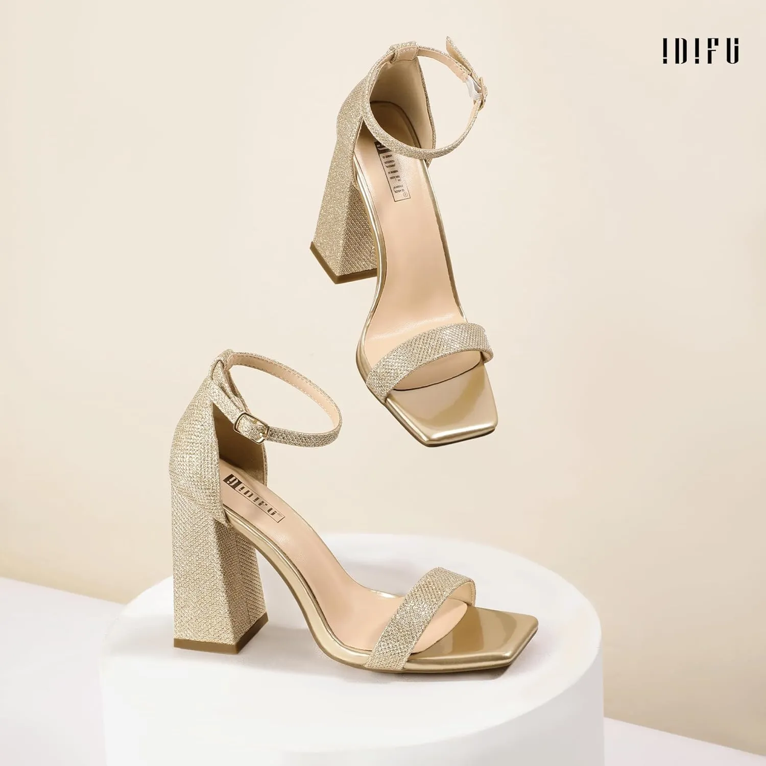 IDIFU IN4 Chunky High Heels for Women Block Thick Square Open Toe Ankle Strap Heeled Sandals Wedding Bride Prom Dance Graduation Dress Shoes Comfortable Sexy Cute Trendy Summer Casual Dressy Heels
