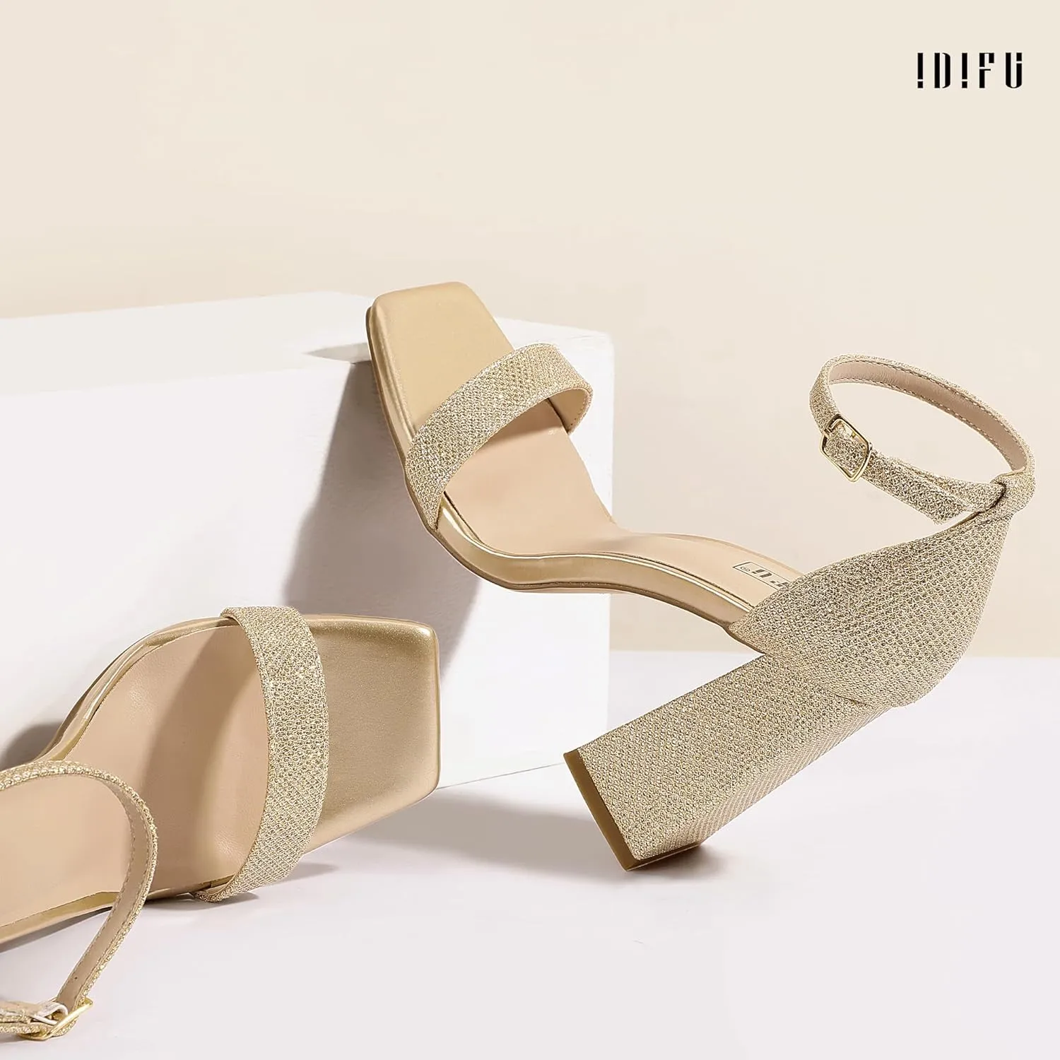 IDIFU IN4 Chunky High Heels for Women Block Thick Square Open Toe Ankle Strap Heeled Sandals Wedding Bride Prom Dance Graduation Dress Shoes Comfortable Sexy Cute Trendy Summer Casual Dressy Heels