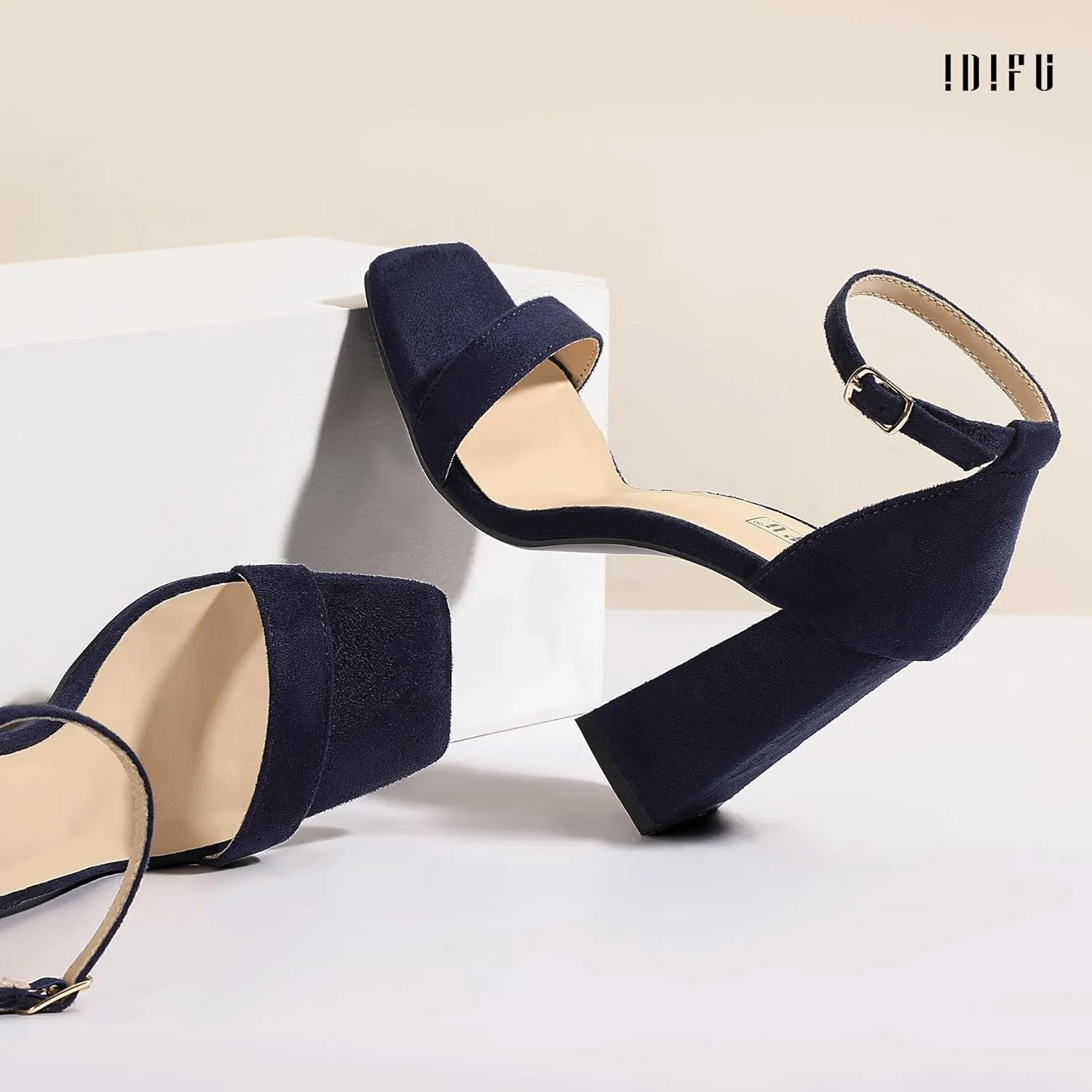 IDIFU IN4 Chunky High Heels for Women Block Thick Square Open Toe Ankle Strap Heeled Sandals Wedding Bride Prom Dance Graduation Dress Shoes Comfortable Sexy Cute Trendy Summer Casual Dressy Heels