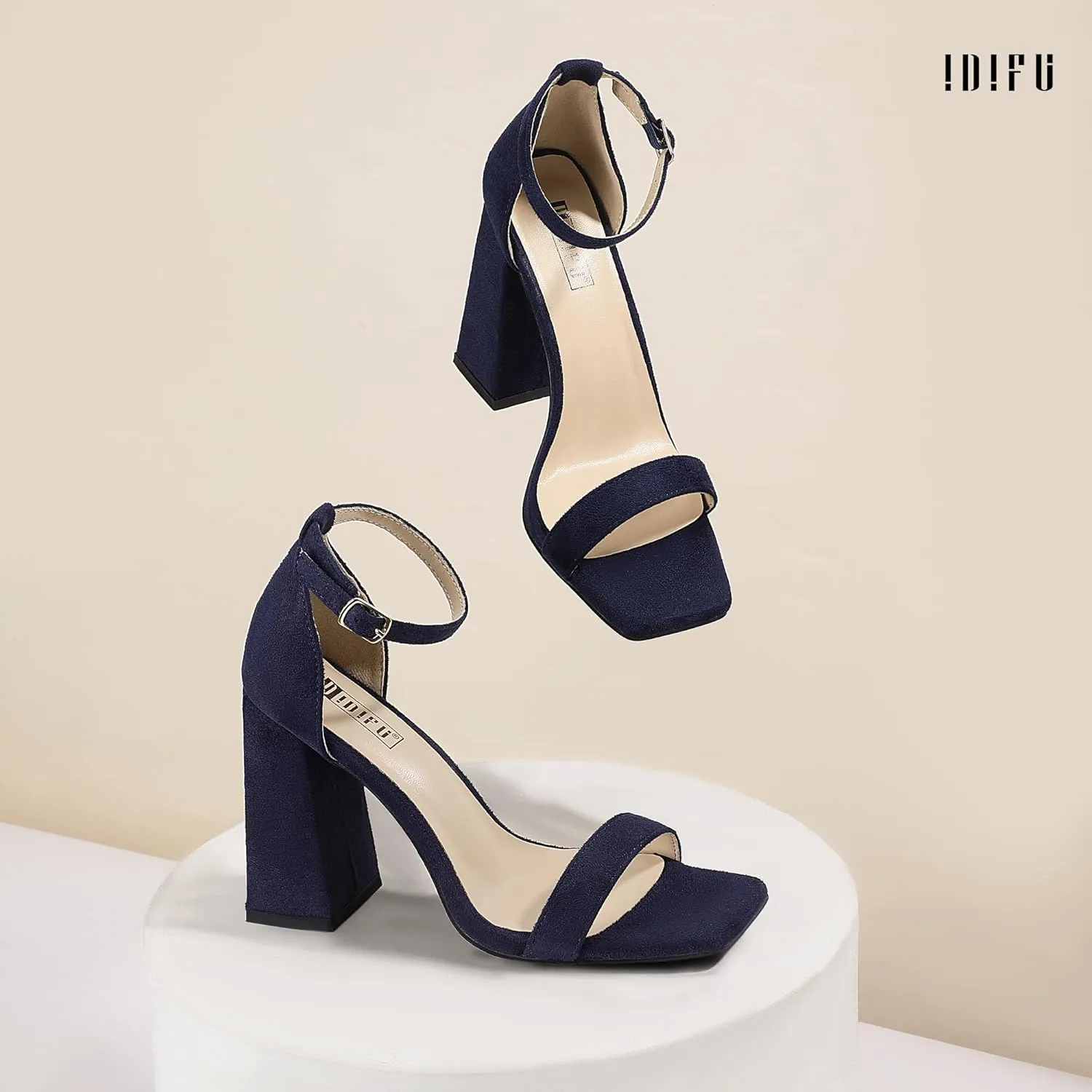 IDIFU IN4 Chunky High Heels for Women Block Thick Square Open Toe Ankle Strap Heeled Sandals Wedding Bride Prom Dance Graduation Dress Shoes Comfortable Sexy Cute Trendy Summer Casual Dressy Heels