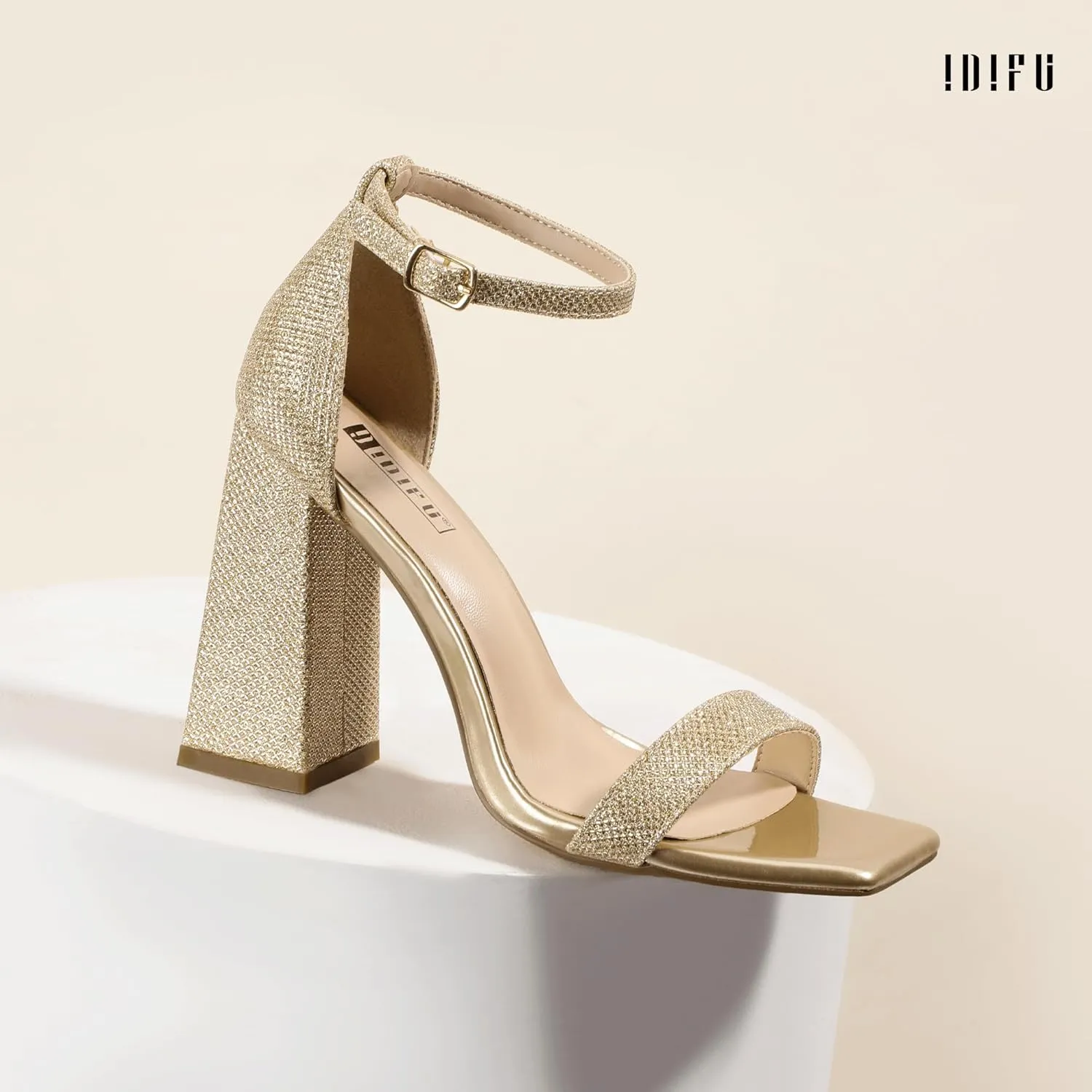 IDIFU IN4 Chunky High Heels for Women Block Thick Square Open Toe Ankle Strap Heeled Sandals Wedding Bride Prom Dance Graduation Dress Shoes Comfortable Sexy Cute Trendy Summer Casual Dressy Heels