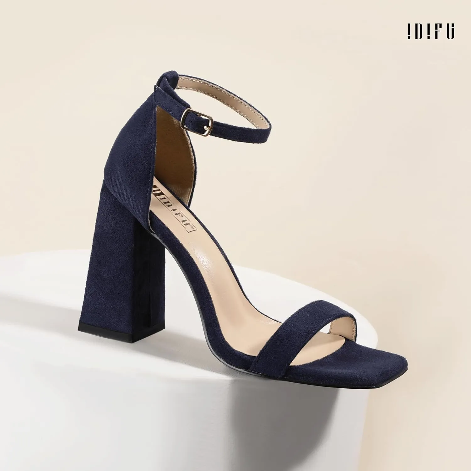 IDIFU IN4 Chunky High Heels for Women Block Thick Square Open Toe Ankle Strap Heeled Sandals Wedding Bride Prom Dance Graduation Dress Shoes Comfortable Sexy Cute Trendy Summer Casual Dressy Heels