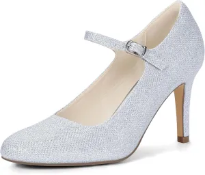 IDIFU IN4 Mary Jane Shoes Closed Toe High Heels Women's Pumps Comfortable Stiletto Ankle Strap Round Toe Dress Shoes for Women Wedding Bridal Work Vintage Classic Pumps Shoes