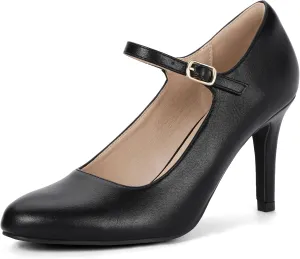 IDIFU IN4 Mary Jane Shoes Closed Toe High Heels Women's Pumps Comfortable Stiletto Ankle Strap Round Toe Dress Shoes for Women Wedding Bridal Work Vintage Classic Pumps Shoes