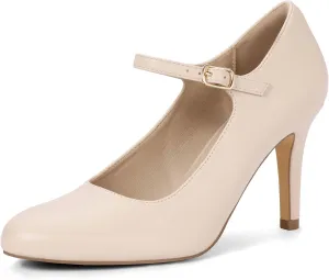 IDIFU IN4 Mary Jane Shoes Closed Toe High Heels Women's Pumps Comfortable Stiletto Ankle Strap Round Toe Dress Shoes for Women Wedding Bridal Work Vintage Classic Pumps Shoes