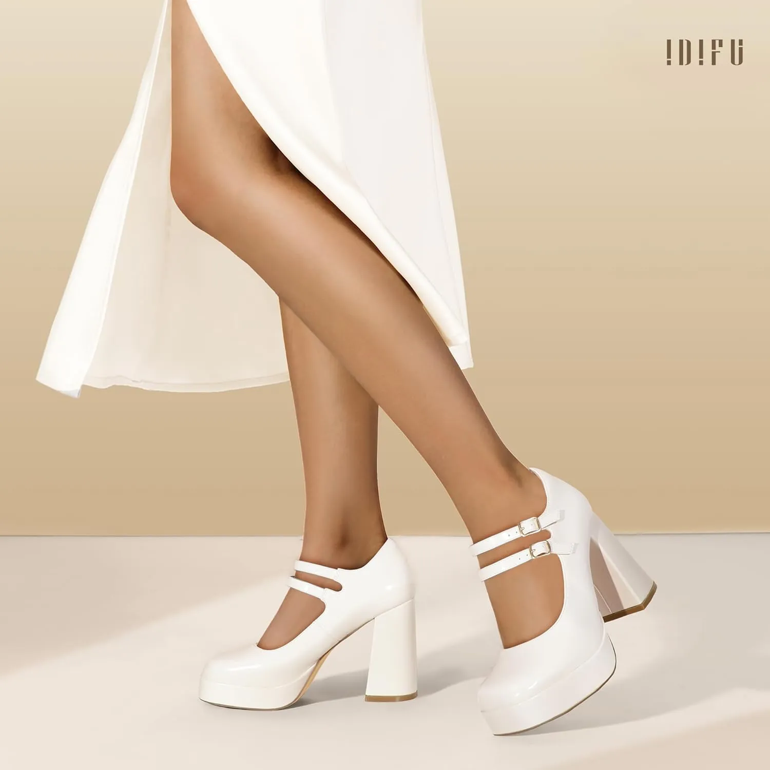 IDIFU IN4 Mary Jane Shoes Platform Chunky High Heels Closed Toe Dress Shoes for Women Wedding Work Business Homecoming Party Shoes Comfortable Casual Dressy Square Toe Heels Pumps