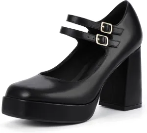 IDIFU IN4 Mary Jane Shoes Platform Chunky High Heels Closed Toe Dress Shoes for Women Wedding Work Business Homecoming Party Shoes Comfortable Casual Dressy Square Toe Heels Pumps