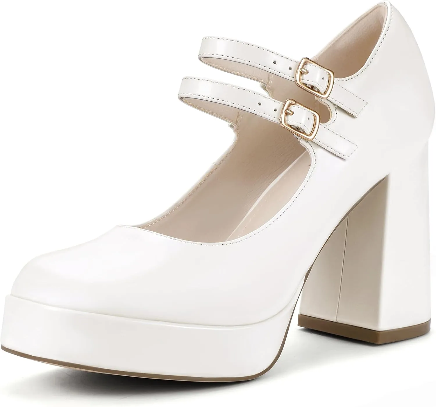 IDIFU IN4 Mary Jane Shoes Platform Chunky High Heels Closed Toe Dress Shoes for Women Wedding Work Business Homecoming Party Shoes Comfortable Casual Dressy Square Toe Heels Pumps