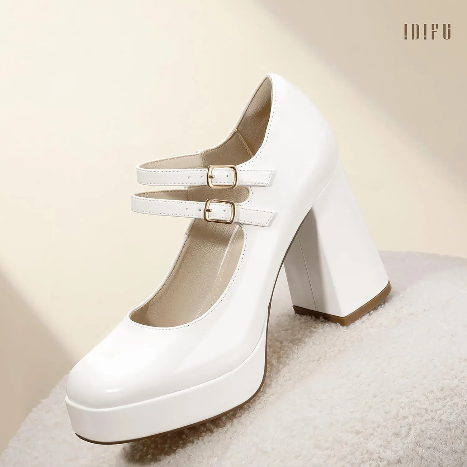 IDIFU IN4 Mary Jane Shoes Platform Chunky High Heels Closed Toe Dress Shoes for Women Wedding Work Business Homecoming Party Shoes Comfortable Casual Dressy Square Toe Heels Pumps