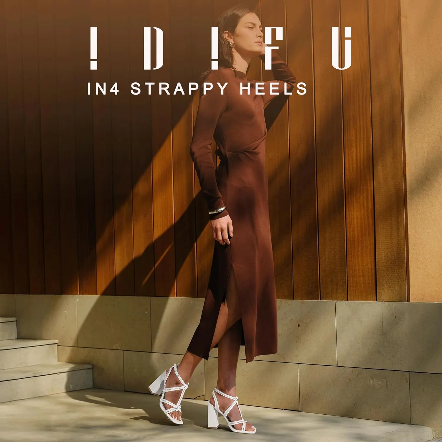 IDIFU IN4 Rhinestone Heels for Women Strappy High Chunky Block Heels Square Toe Slingback Dress Shoes Wedding Bridal Prom Party Heeled Sandals Dressy Sexy Sparkly Thick Heels