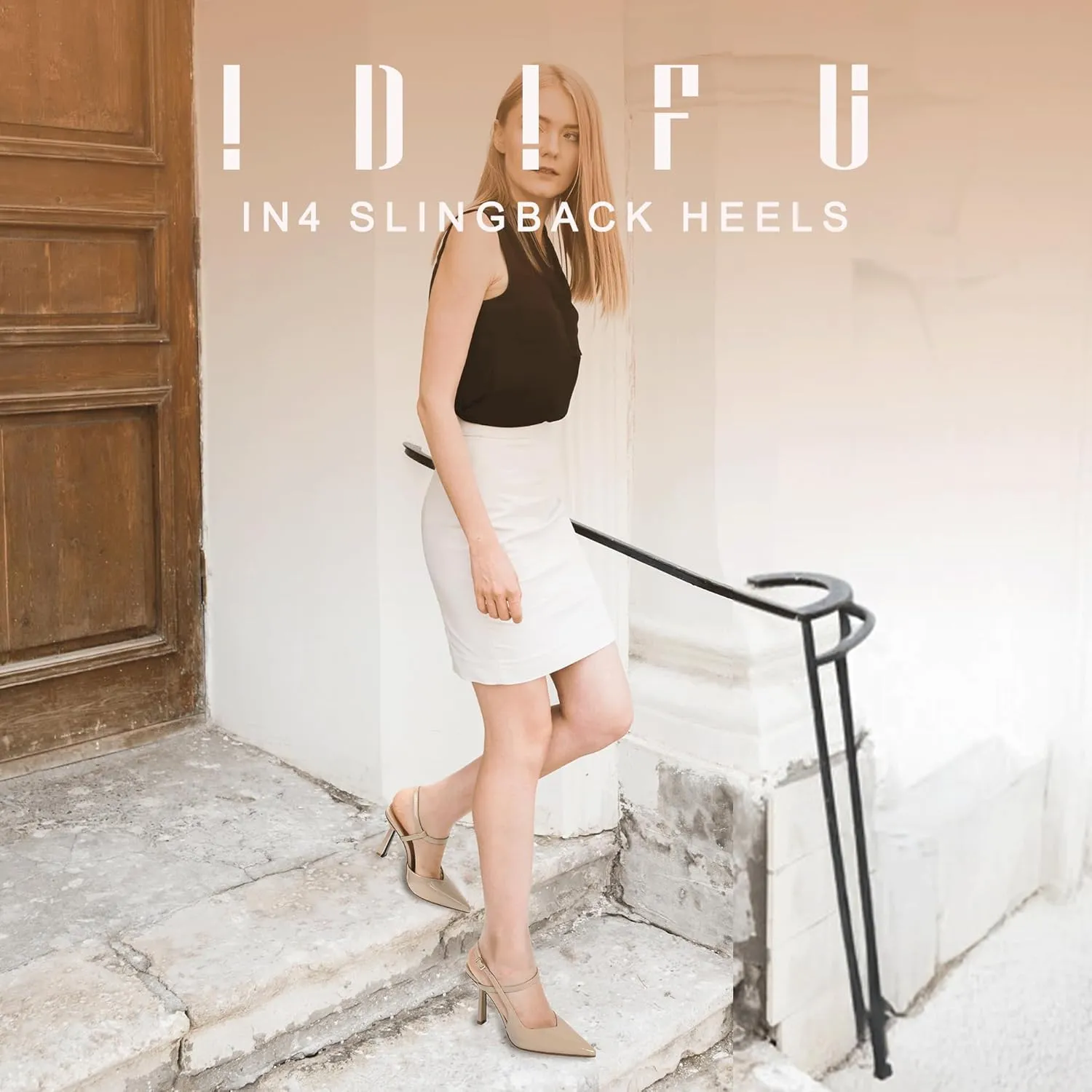 IDIFU IN4 Slingback Heels for Women Stiletto High Pumps Pointed Closed Toe Strappy Sexy Heels Women's Dress Shoes for Bride Wedding Prom Night Dressy Comfortable Ankle Strap Pumps