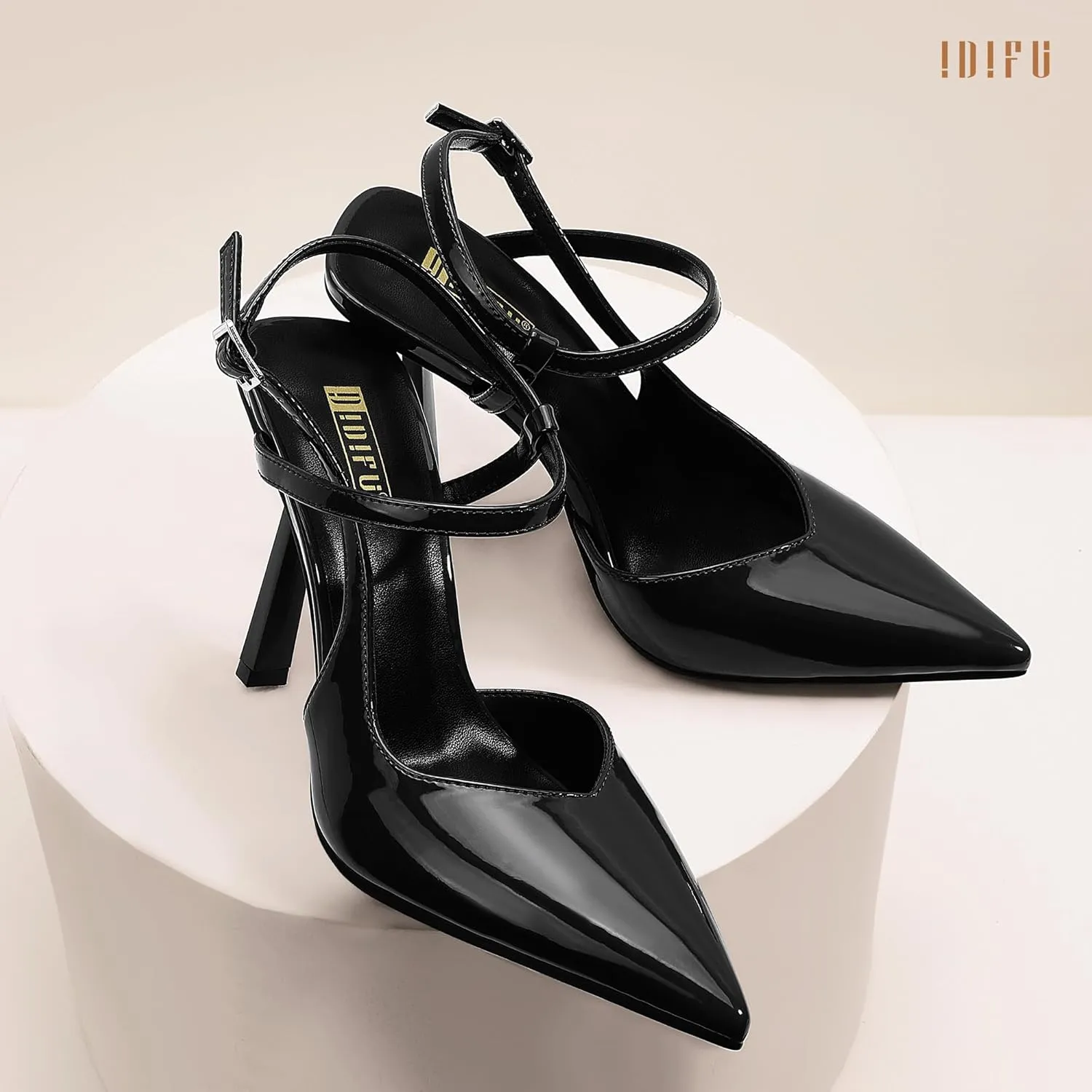 IDIFU IN4 Slingback Heels for Women Stiletto High Pumps Pointed Closed Toe Strappy Sexy Heels Women's Dress Shoes for Bride Wedding Prom Night Dressy Comfortable Ankle Strap Pumps