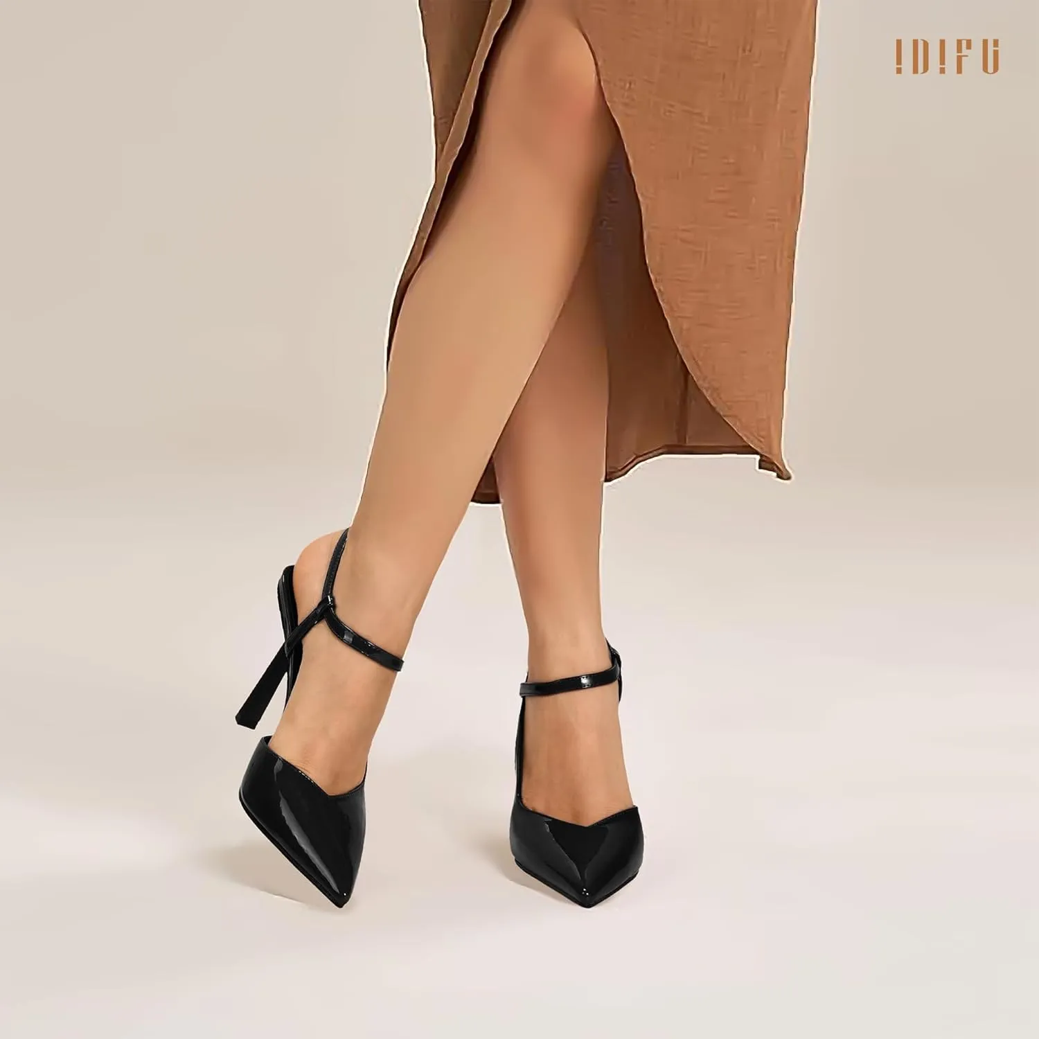 IDIFU IN4 Slingback Heels for Women Stiletto High Pumps Pointed Closed Toe Strappy Sexy Heels Women's Dress Shoes for Bride Wedding Prom Night Dressy Comfortable Ankle Strap Pumps