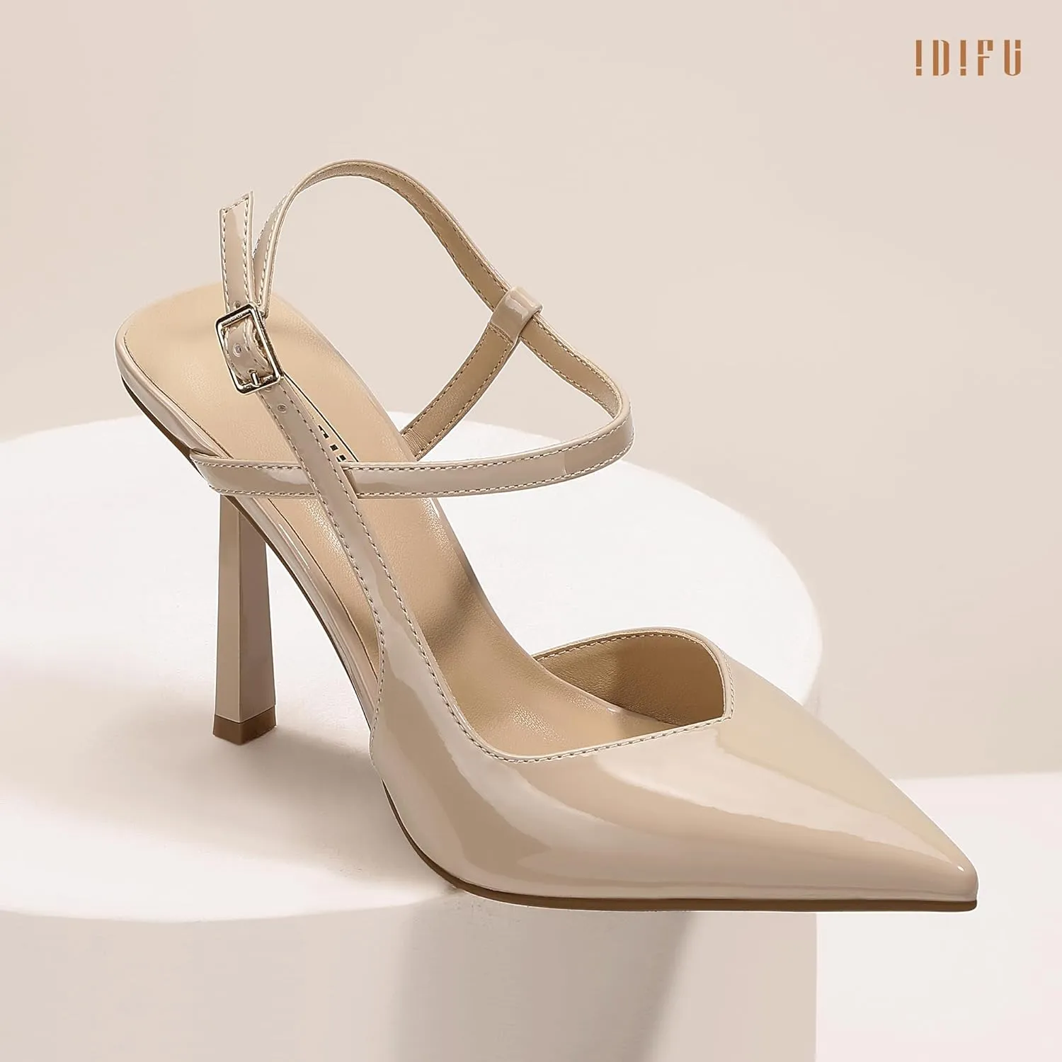 IDIFU IN4 Slingback Heels for Women Stiletto High Pumps Pointed Closed Toe Strappy Sexy Heels Women's Dress Shoes for Bride Wedding Prom Night Dressy Comfortable Ankle Strap Pumps