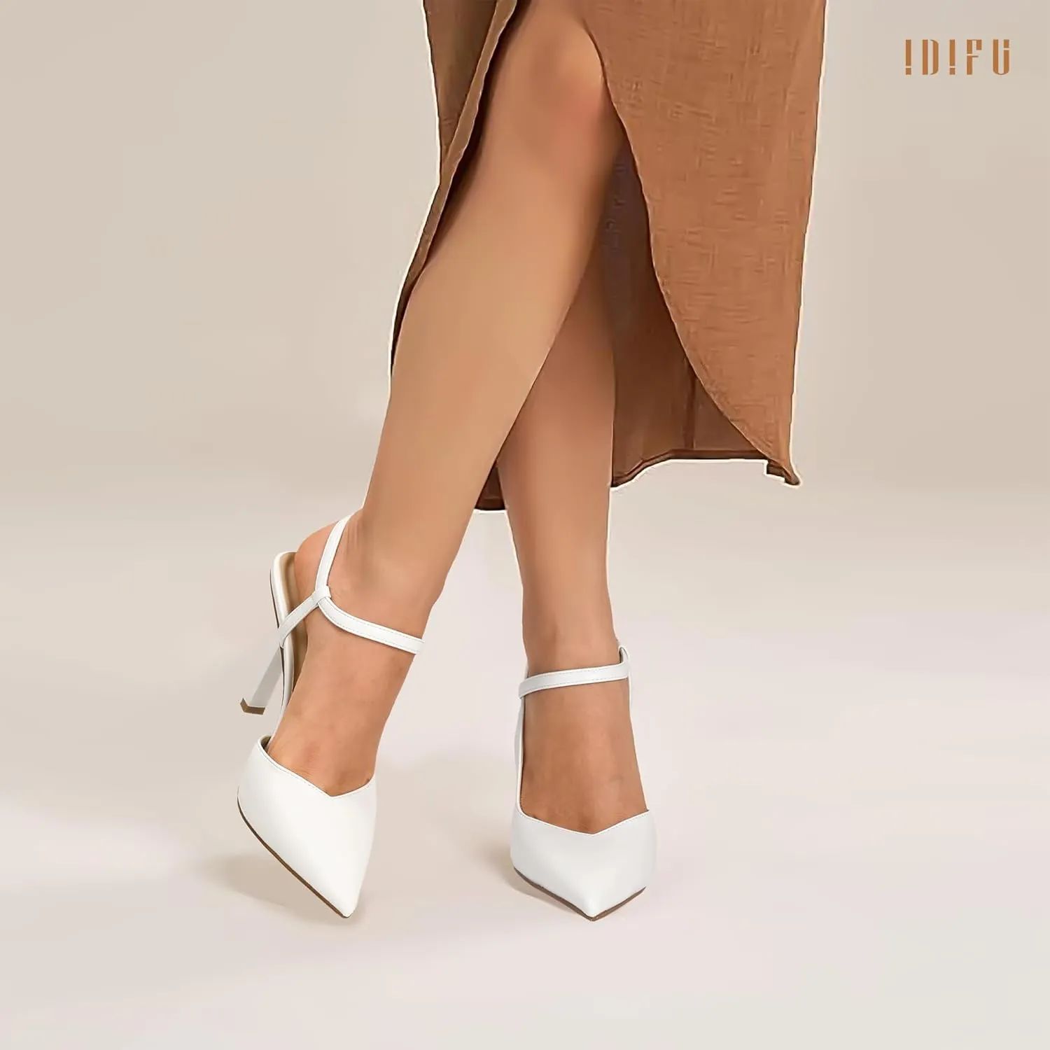 IDIFU IN4 Slingback Heels for Women Stiletto High Pumps Pointed Closed Toe Strappy Sexy Heels Women's Dress Shoes for Bride Wedding Prom Night Dressy Comfortable Ankle Strap Pumps