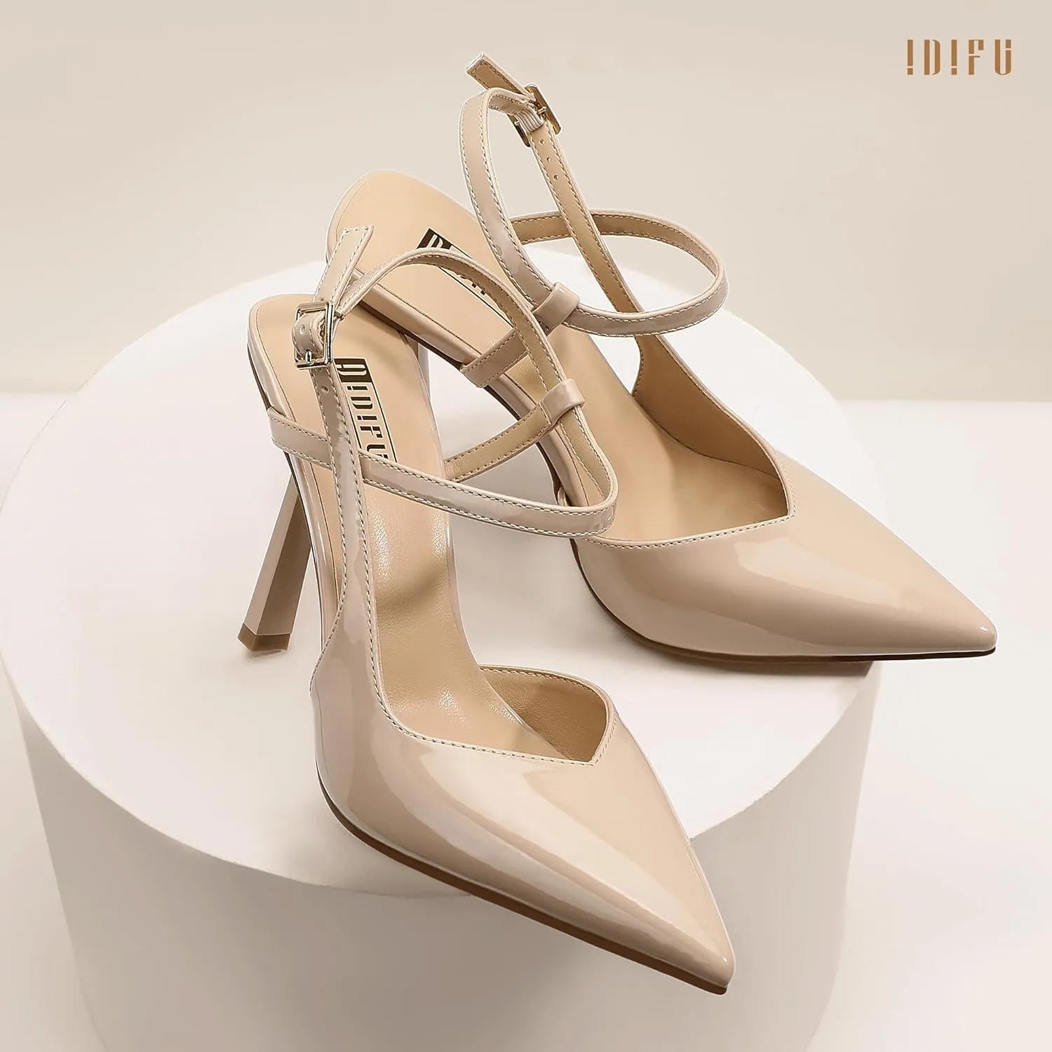 IDIFU IN4 Slingback Heels for Women Stiletto High Pumps Pointed Closed Toe Strappy Sexy Heels Women's Dress Shoes for Bride Wedding Prom Night Dressy Comfortable Ankle Strap Pumps