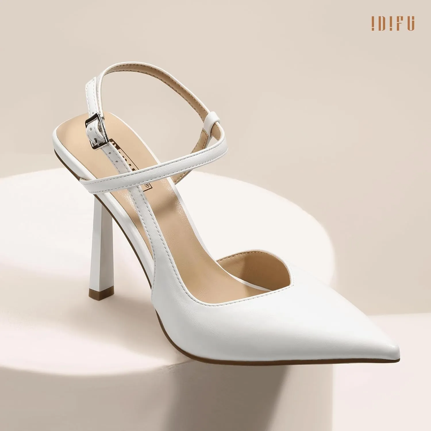 IDIFU IN4 Slingback Heels for Women Stiletto High Pumps Pointed Closed Toe Strappy Sexy Heels Women's Dress Shoes for Bride Wedding Prom Night Dressy Comfortable Ankle Strap Pumps