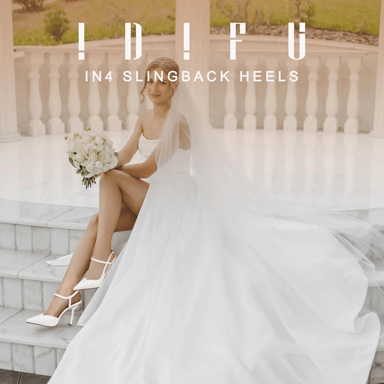 IDIFU IN4 Slingback Heels for Women Stiletto High Pumps Pointed Closed Toe Strappy Sexy Heels Women's Dress Shoes for Bride Wedding Prom Night Dressy Comfortable Ankle Strap Pumps