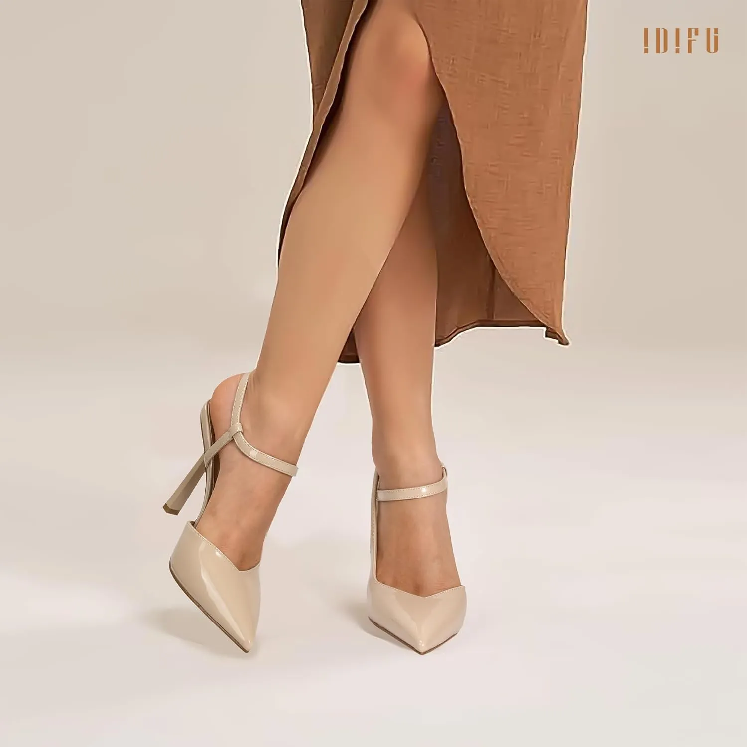IDIFU IN4 Slingback Heels for Women Stiletto High Pumps Pointed Closed Toe Strappy Sexy Heels Women's Dress Shoes for Bride Wedding Prom Night Dressy Comfortable Ankle Strap Pumps