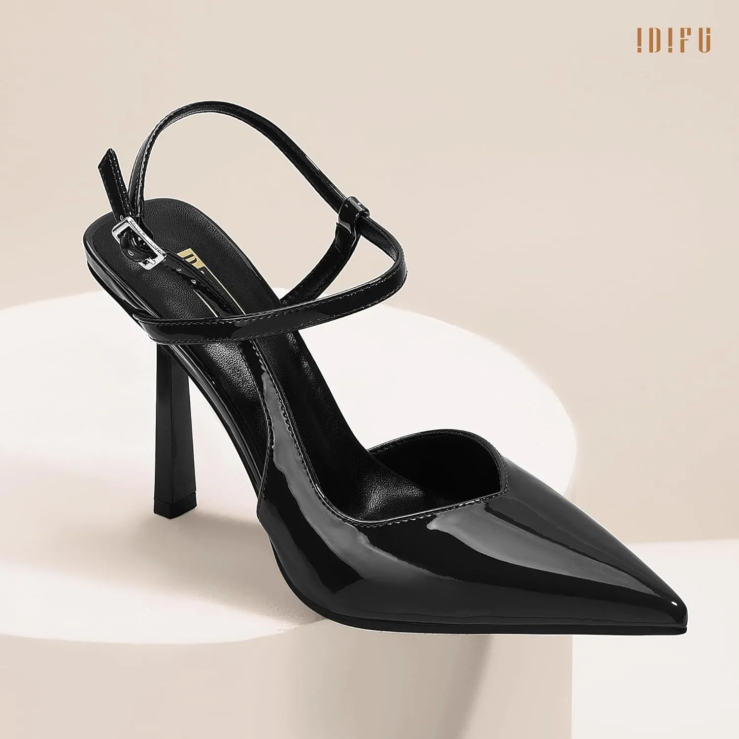 IDIFU IN4 Slingback Heels for Women Stiletto High Pumps Pointed Closed Toe Strappy Sexy Heels Women's Dress Shoes for Bride Wedding Prom Night Dressy Comfortable Ankle Strap Pumps