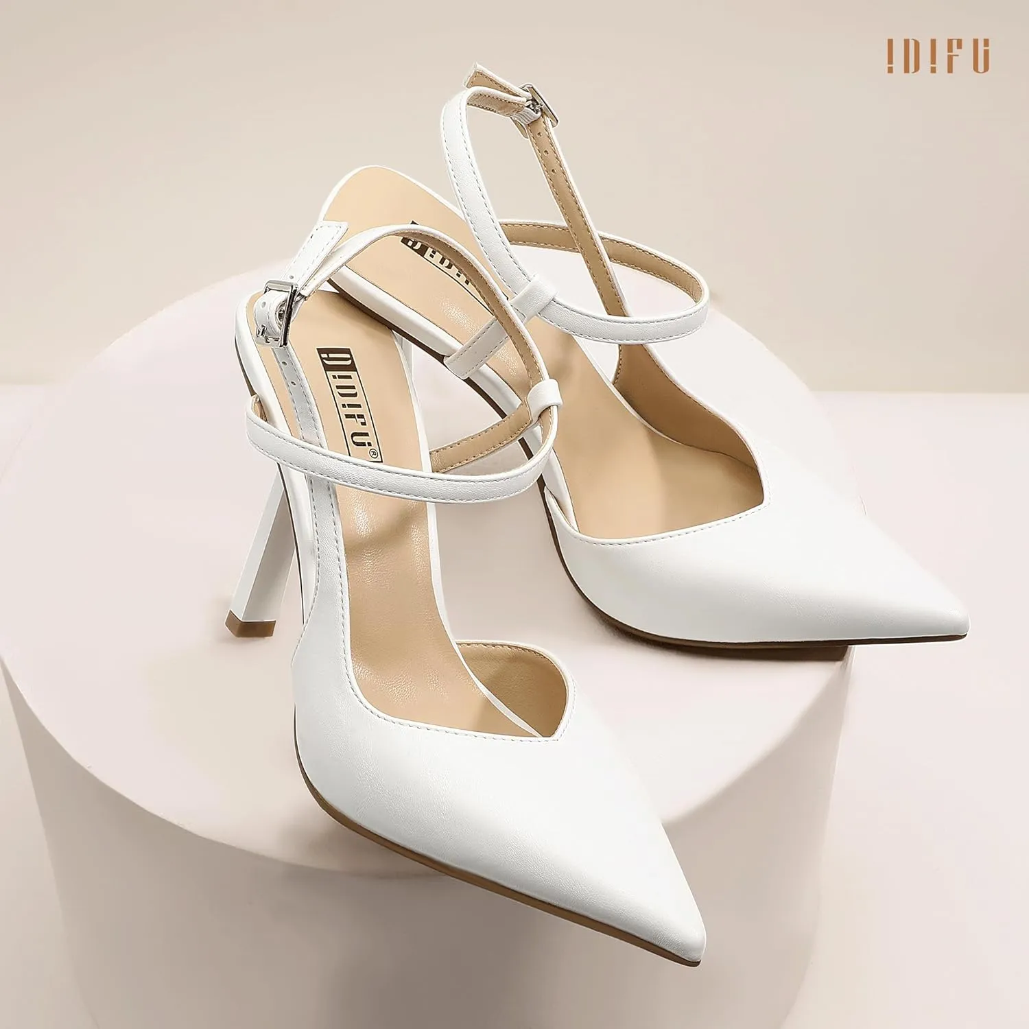 IDIFU IN4 Slingback Heels for Women Stiletto High Pumps Pointed Closed Toe Strappy Sexy Heels Women's Dress Shoes for Bride Wedding Prom Night Dressy Comfortable Ankle Strap Pumps