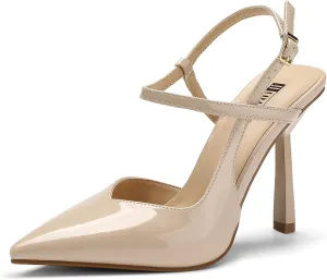 IDIFU IN4 Slingback Heels for Women Stiletto High Pumps Pointed Closed Toe Strappy Sexy Heels Women's Dress Shoes for Bride Wedding Prom Night Dressy Comfortable Ankle Strap Pumps