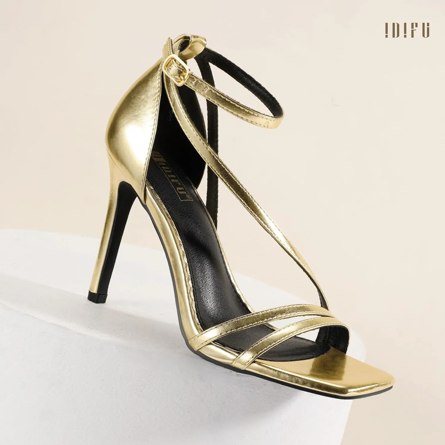 IDIFU IN4 Strappy Heels for Women Sexy High Stiletto Square Open Toe Heels Dress Shoes for Women Dressy Wedding Prom Bridal Bridesmaid Shoes Ankle Strap Heeled Sandals Comfortable Cute Trendy Heels