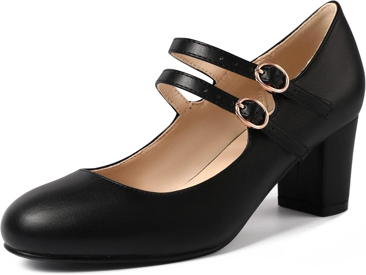 IDIFU Women's Dress Shoes for Women Pumps Mary Jane Heels Low Block Round Closed Toe Wedding Office Work