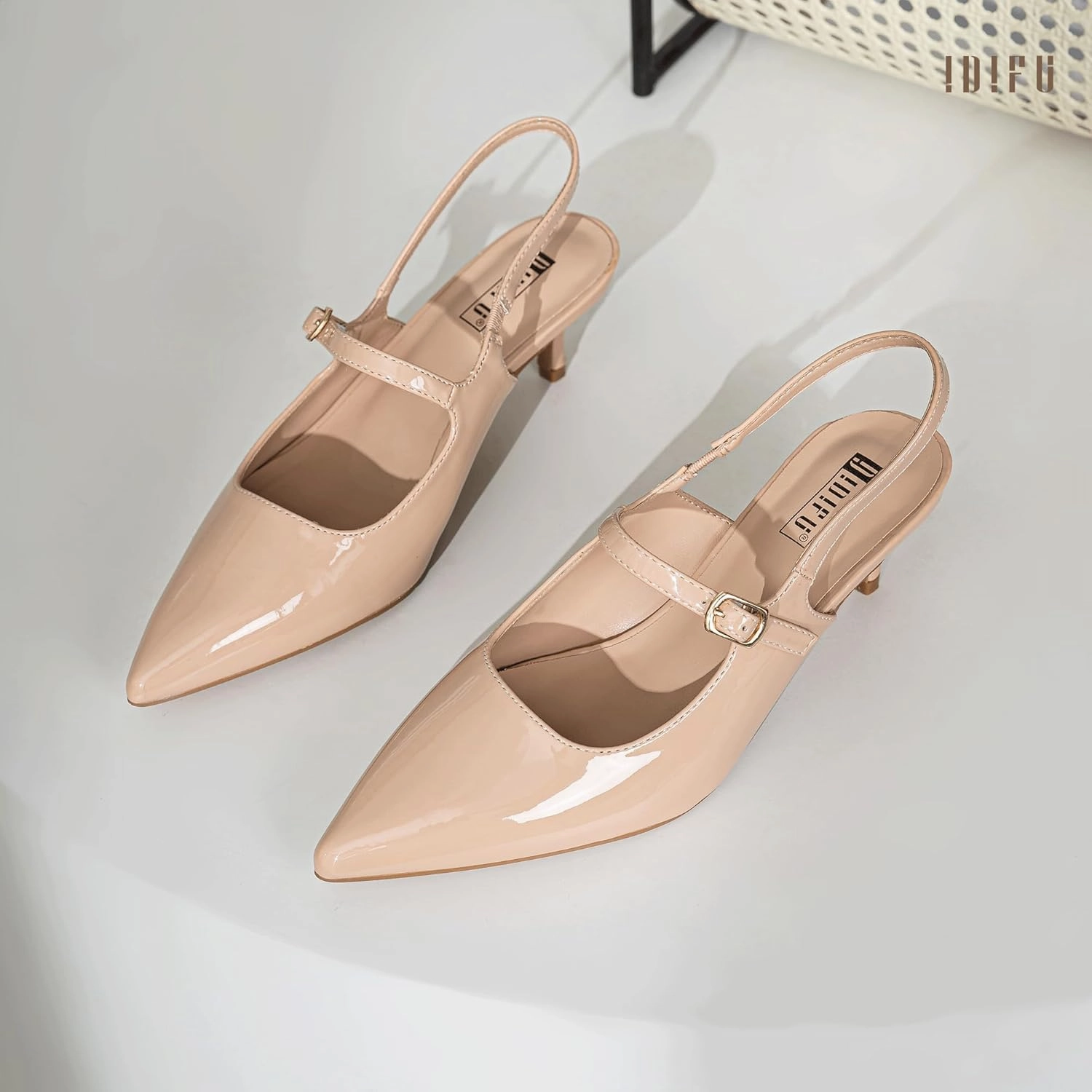 IDIFU IN2 Low Kitten Slingback Closed Toe Heels Pumps Wedding Bridal Prom Party Work Office Dress Shoes for Women Comfortable Dressy Formal Short Small Pointed Toe Heels
