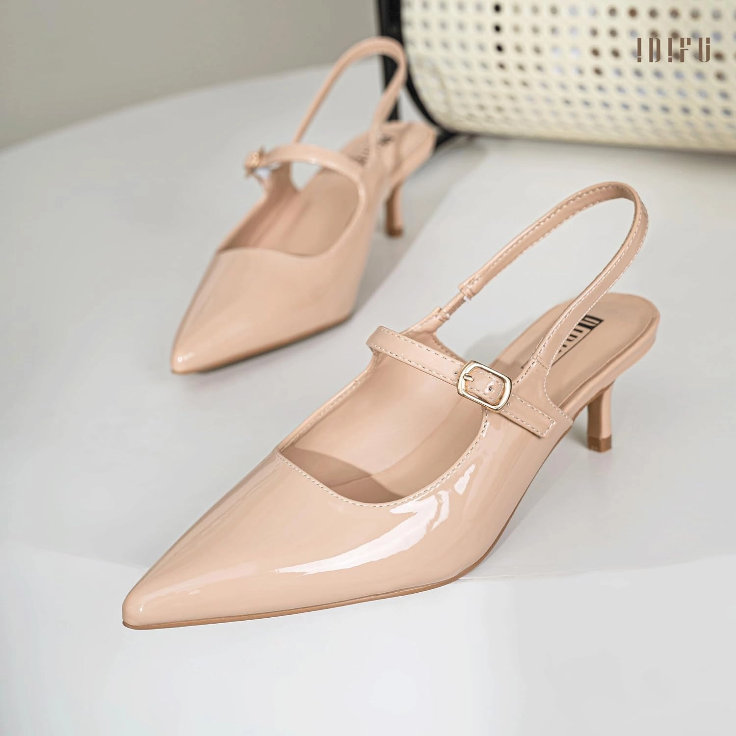 IDIFU IN2 Low Kitten Slingback Closed Toe Heels Pumps Wedding Bridal Prom Party Work Office Dress Shoes for Women Comfortable Dressy Formal Short Small Pointed Toe Heels