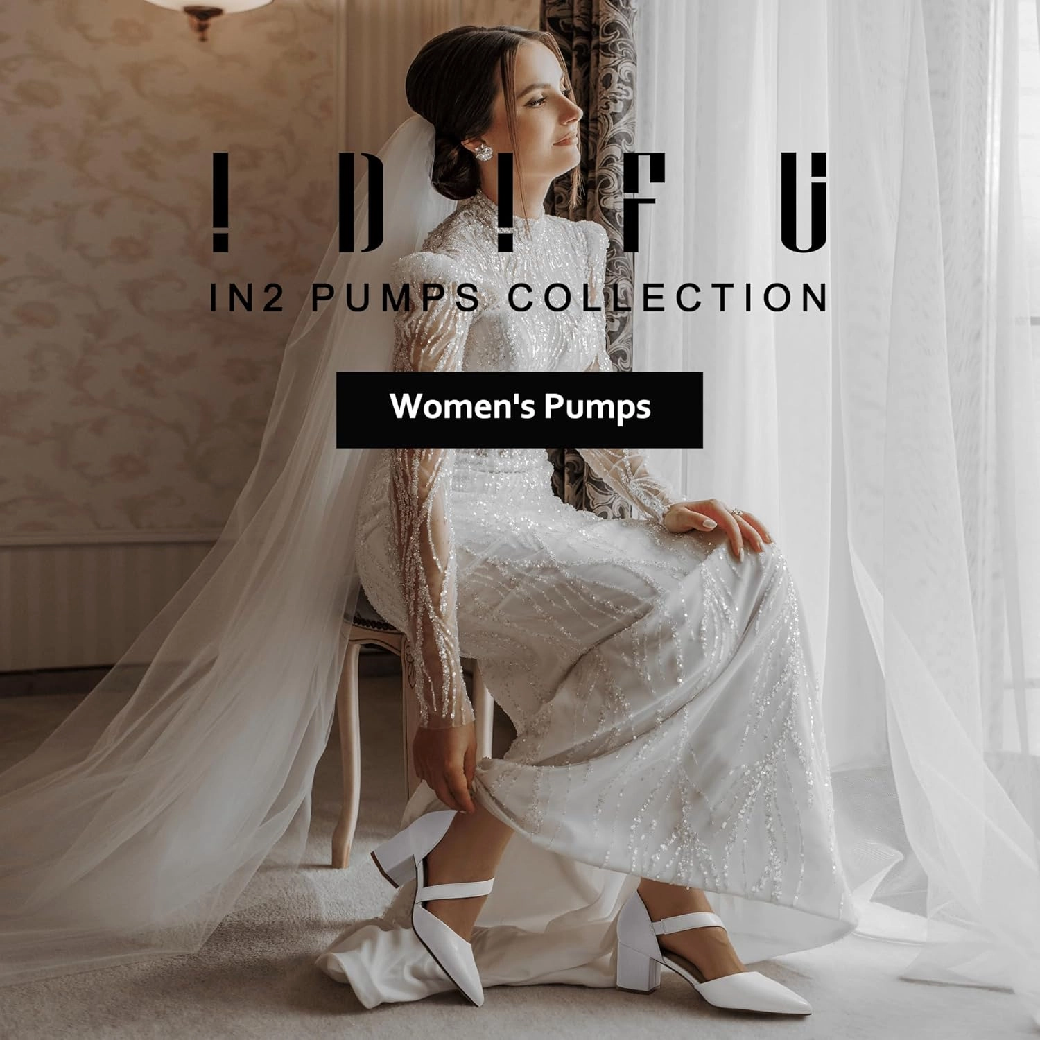 IDIFU IN2 Women's Pumps Closed Toe Strappy Heels Low Block Chunky Heels Dressy Wedding Bride Bridesmaid Prom Graduation Business Dress Shoes for Women Comfortable Formal Pointed Toe Short Small Heels