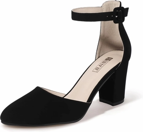 IDIFU IN3 Chunky Block Heels - Women's Pumps for Dress, Wedding, Bridal, Homecoming, Prom & Work - Comfortable Ankle Strap, Round Toe, Thick Heels