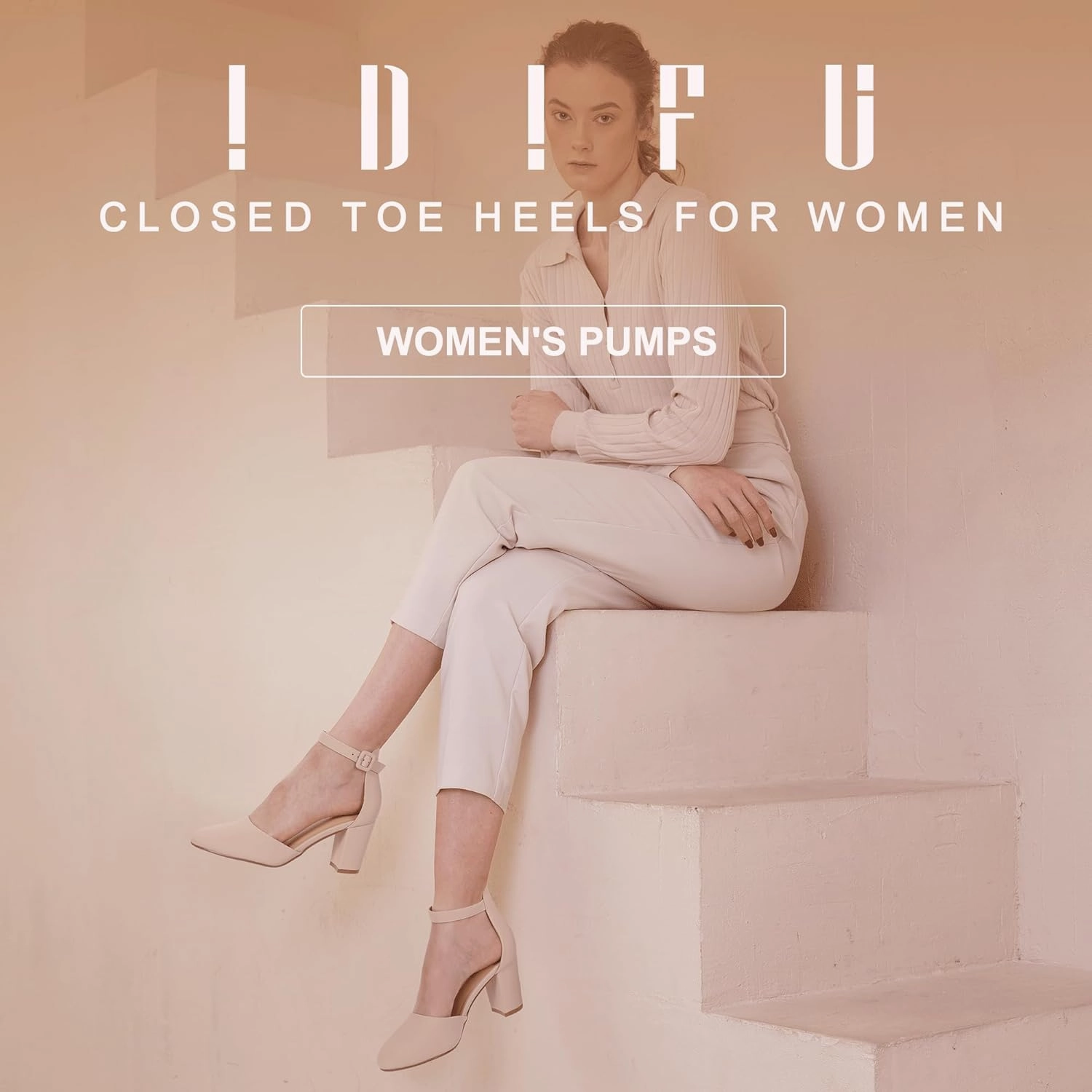 IDIFU IN3 Chunky Block Heels - Women's Pumps for Dress, Wedding, Bridal, Homecoming, Prom & Work - Comfortable Ankle Strap, Round Toe, Thick Heels