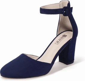 IDIFU IN3 Chunky Block Heels - Women's Pumps for Dress, Wedding, Bridal, Homecoming, Prom & Work - Comfortable Ankle Strap, Round Toe, Thick Heels