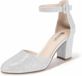 IDIFU IN3 Chunky Block Heels - Women's Pumps for Dress, Wedding, Bridal, Homecoming, Prom & Work - Comfortable Ankle Strap, Round Toe, Thick Heels