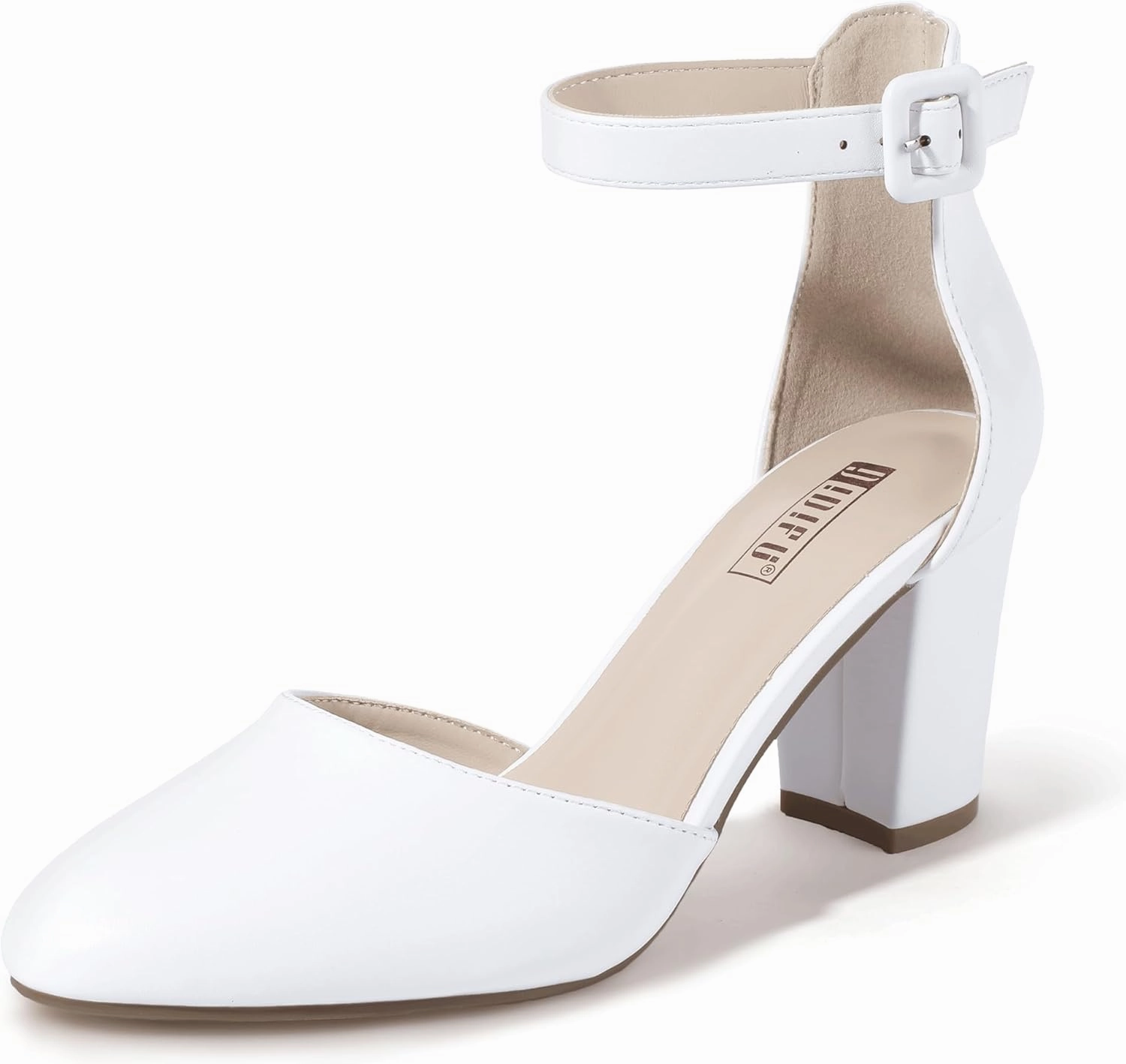 IDIFU IN3 Chunky Block Heels - Women's Pumps for Dress, Wedding, Bridal, Homecoming, Prom & Work - Comfortable Ankle Strap, Round Toe, Thick Heels