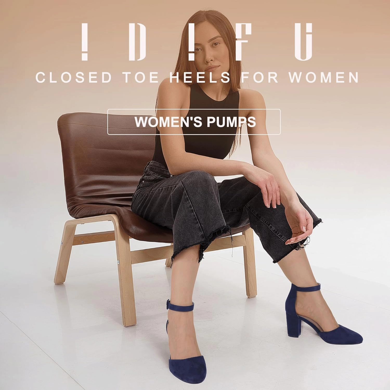 IDIFU IN3 Chunky Block Heels - Women's Pumps for Dress, Wedding, Bridal, Homecoming, Prom & Work - Comfortable Ankle Strap, Round Toe, Thick Heels