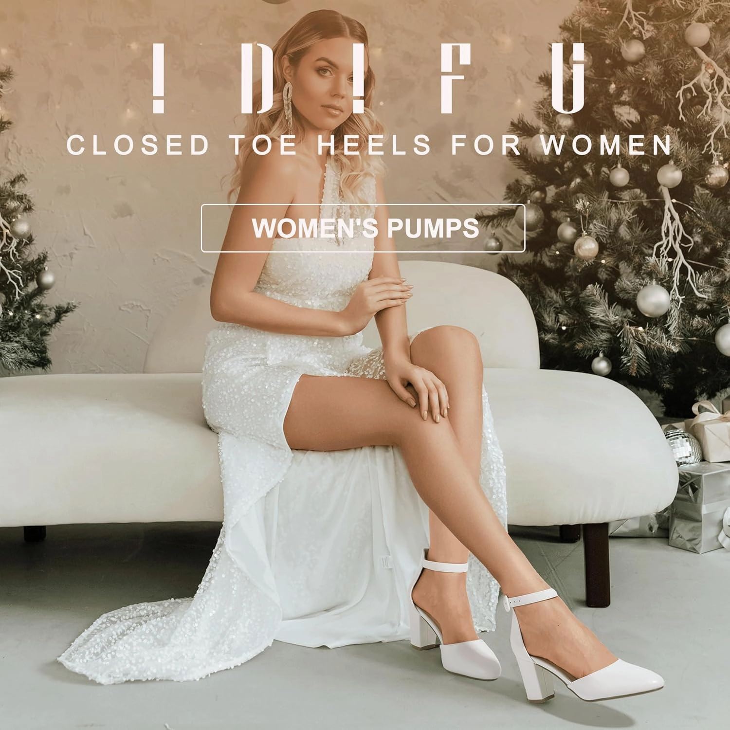 IDIFU IN3 Chunky Block Heels - Women's Pumps for Dress, Wedding, Bridal, Homecoming, Prom & Work - Comfortable Ankle Strap, Round Toe, Thick Heels