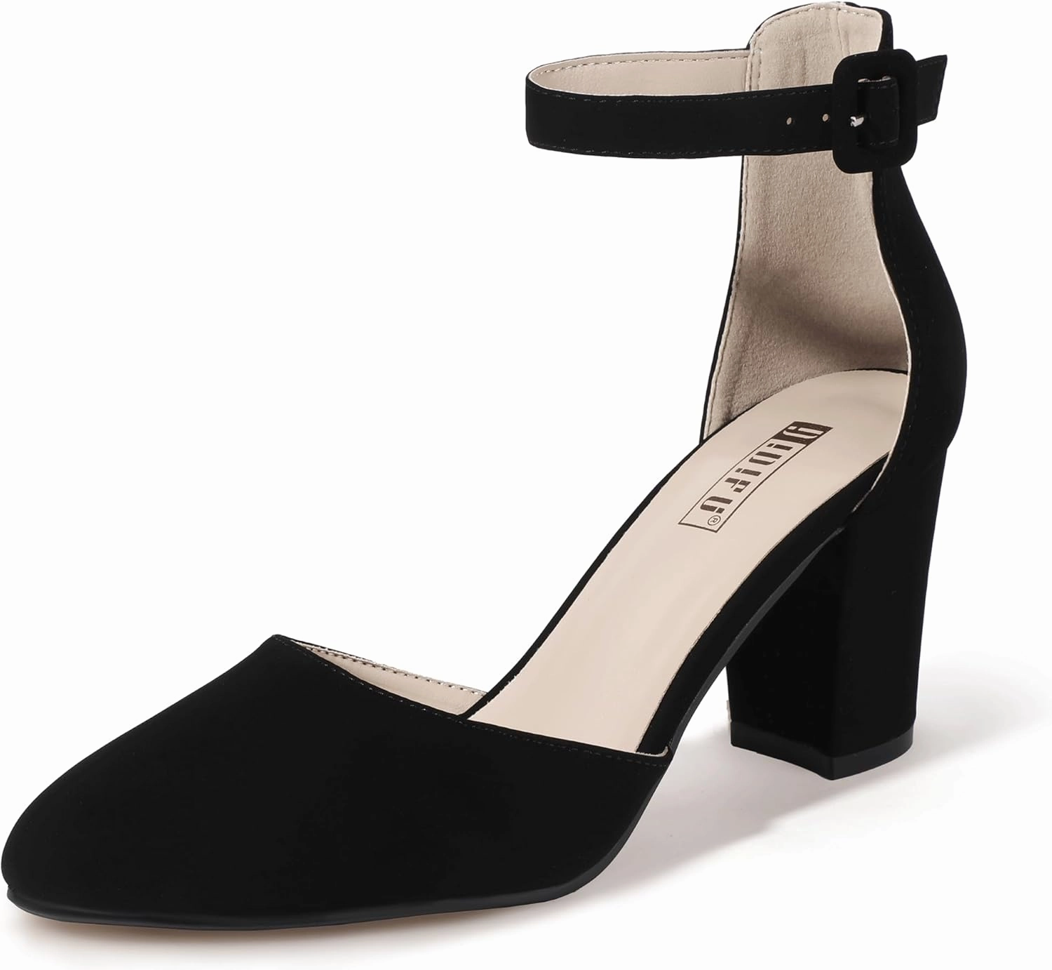 IDIFU IN3 Chunky Block Heels - Women's Pumps for Dress, Wedding, Bridal, Homecoming, Prom & Work - Comfortable Ankle Strap, Round Toe, Thick Heels