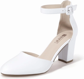 IDIFU IN3 Chunky Block Heels - Women's Pumps for Dress, Wedding, Bridal, Homecoming, Prom & Work - Comfortable Ankle Strap, Round Toe, Thick Heels