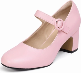 IDIFU IN3 Mary Jane Pumps Closed Toe Low Short Chunky Block Dress Shoes for Women Wedding Bridal Flight Attendant Heels Formal Cute Round Toe Vintage Small Thick Pumps Heels with Round Buckle