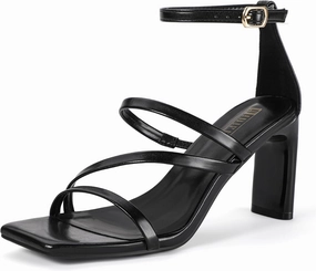 IDIFU IN3 Strappy Heels for Women Low Chunky Block Square Open Toe Heeled Sandals Wedding Bridal Bride Prom Party Dress Shoes Comfortable Dressy Formal Cute Ankle Strap Thick Heels